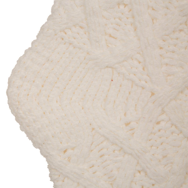 2PK White Knitted Christmas Stockings With Red Trim & Pompom
