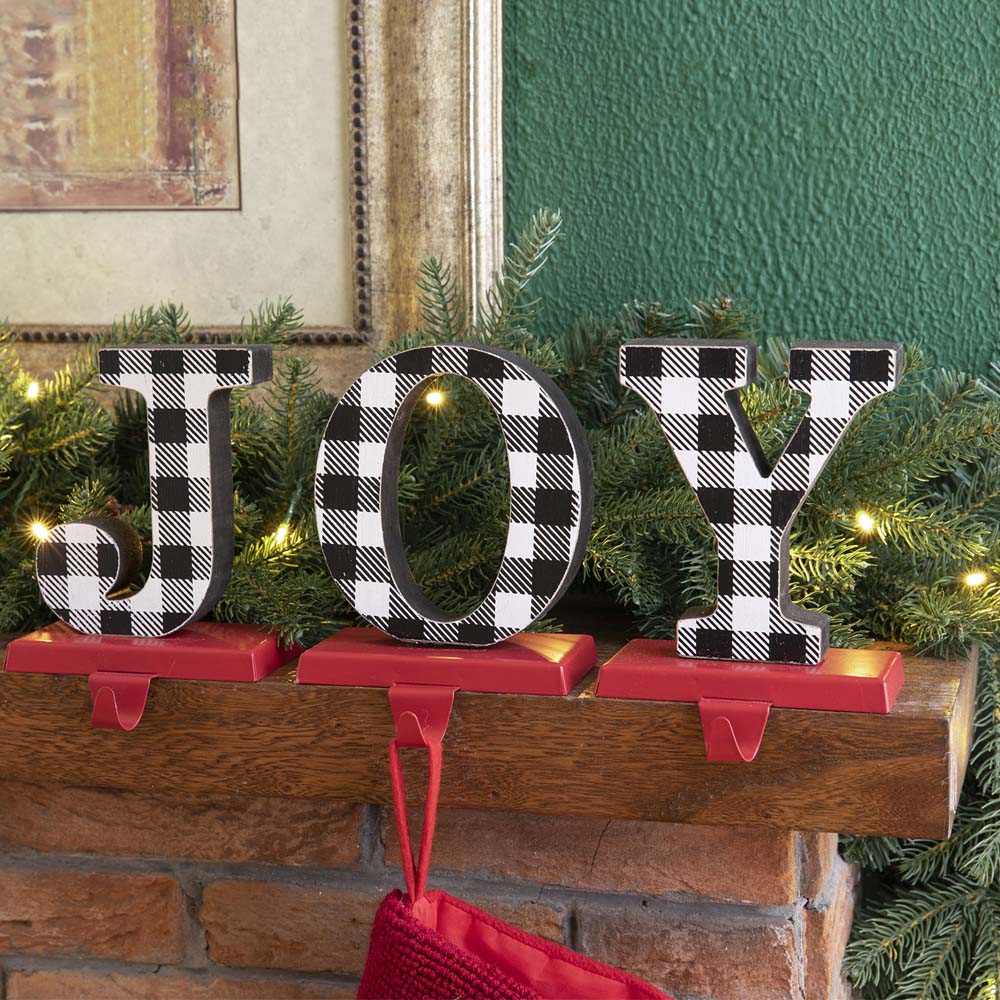 Metal "JOY" Christmas Stocking Holder Set of 3
